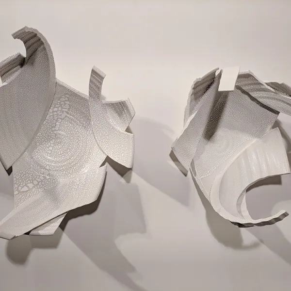 Monica Rudquist, Conversation Bowls Two small abstract wall sculptures made of pieces of bowls.