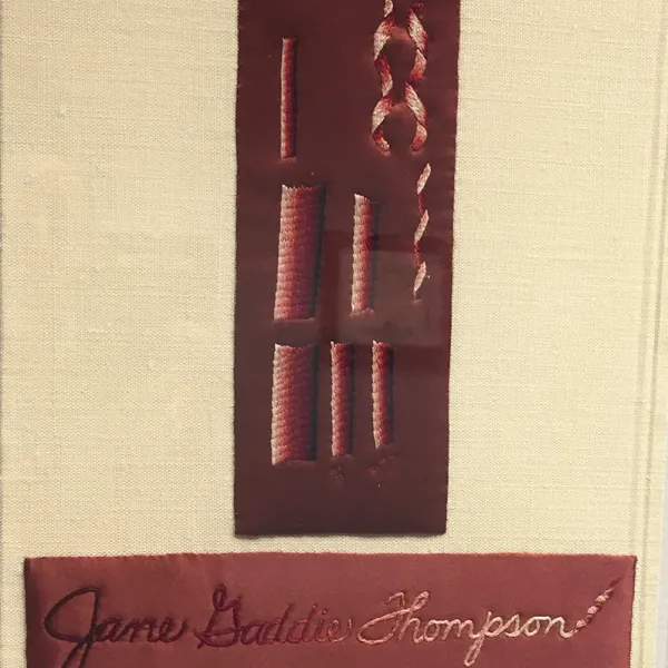 Sample by Jane Gaddie Thompson, 1981 embroidery, 14 x 11", Courtesy: Through the Flower ©Judy Chicago