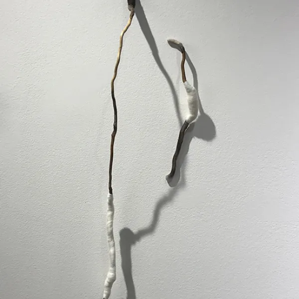 sarah_kusa Untitled, found Columbia River driftwood, wool, beeswax, 34 x 10 x 5”, 2014 - 2019