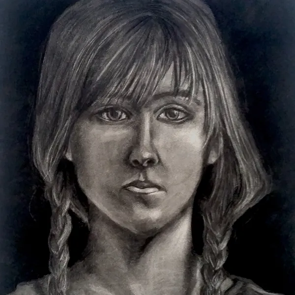 Self Portrait, 2017 Sarah Borgen, charcoal, 36 x 24"
