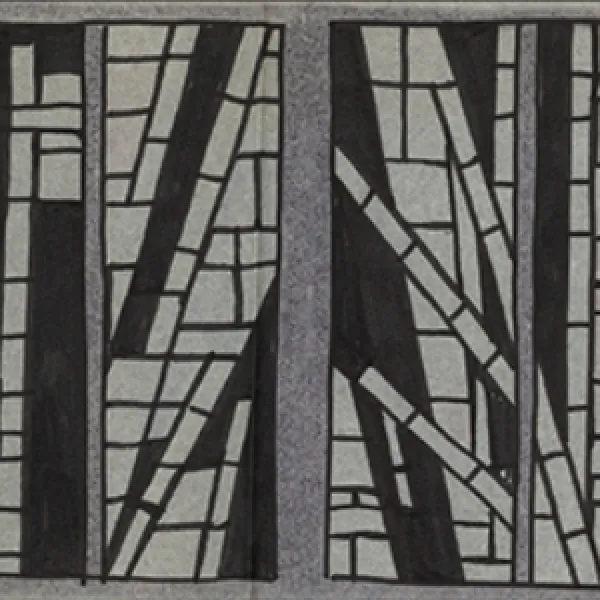 Sketch for stained glass clerestory windows, Church of Leo the Great, St. Paul, Minnesota (now Lumen Christi), ink on paper, c. 1960