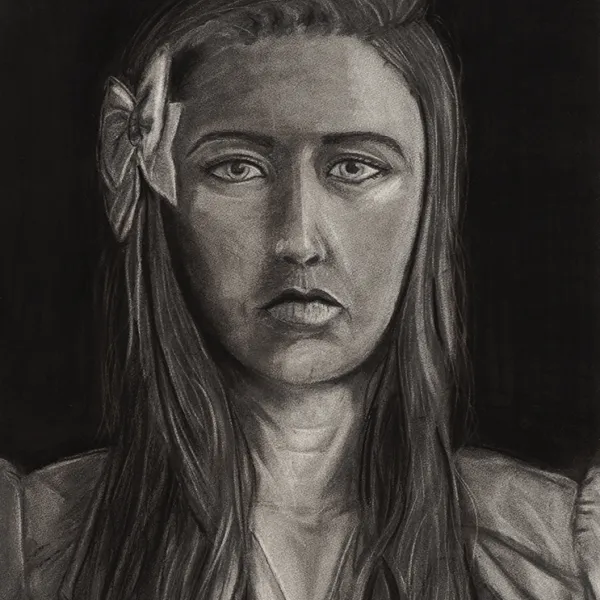 Study 2: Self Portrait, 2017 Teresa Widiger, charcoal, 30 x 22.5"