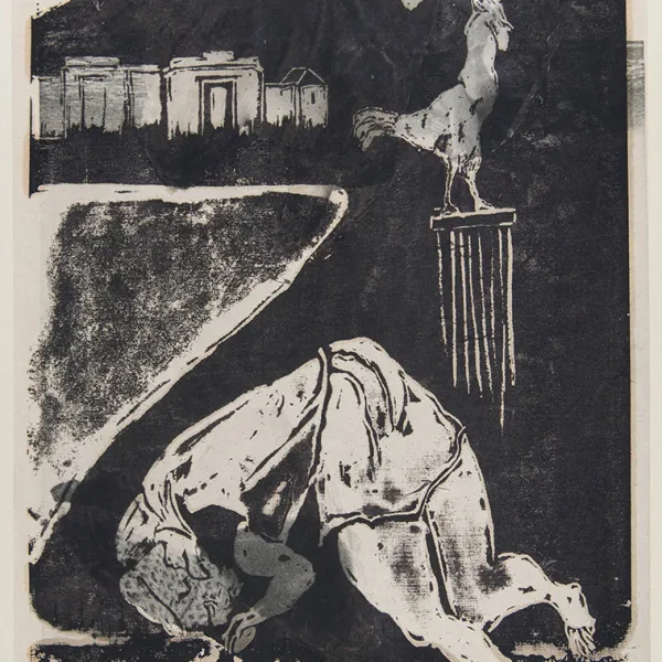 The Betrayal Phoebe Beesergeeger, print collage, 1956, St. Catherine University Permanent Collection (Accession No. 2013.0.21)