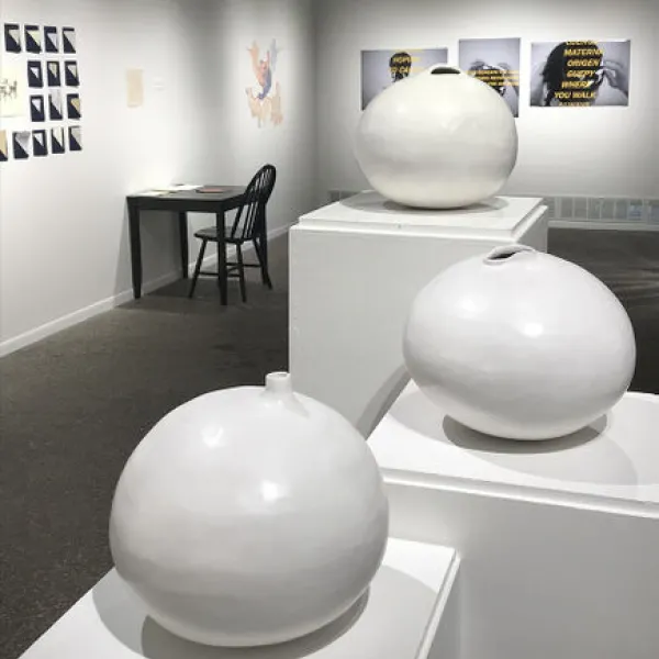Creating Myself 1, 2, 3, ceramic, 14 x 14 x 14" each, 2019
