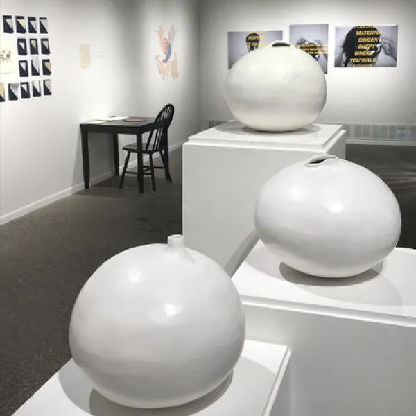 Theresa Beaulieu Creating Myself 1, 2, 3, ceramic, 14 x 14 x 14" each, 2019