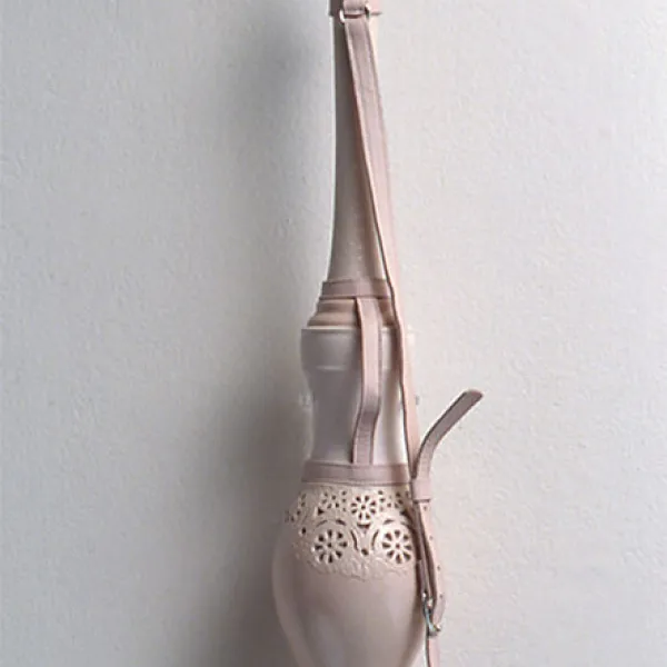 Smother Blush, 2005, ceramic and mixed media, 32 x 4.25 x 4.25"