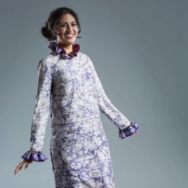 2016, repurposed indigo batik saree, organic linen and cotton blend fabric, repurposed batik fabric, hand embroidery; photographer: BobbiLe N'diaye Photography