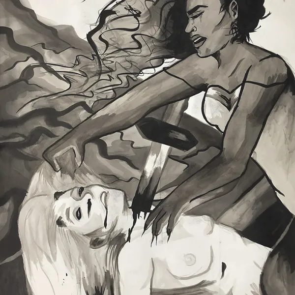 White Devils Demise, 2017 Breanna Goudeau, India ink, 42 x 30"