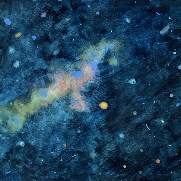 Pandemic Galaxy, 2021, gouache, 7" x 10" painting of the cosmos