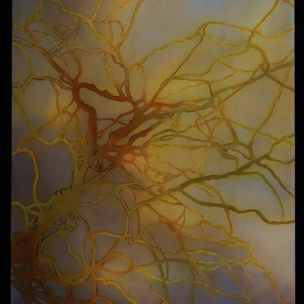 Spring Willow, 2019, oil on canvas, 40" x 32" painting of yellow and brown branches