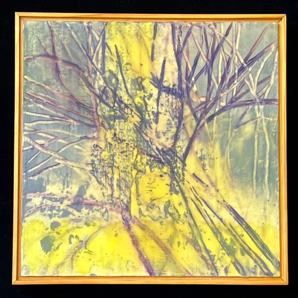 painting of branches with a yellow backgound