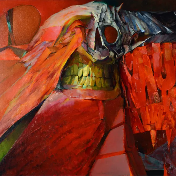 Jerry Rudquist, Must We Always Expect War - Russia 1996, acrylic on rag board, 15.75" x 10"