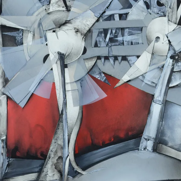 Jerry Rudquist, War Flower - Roll N’ Rip 1997, charcoal and acrylic on rag board, 40" x 30"