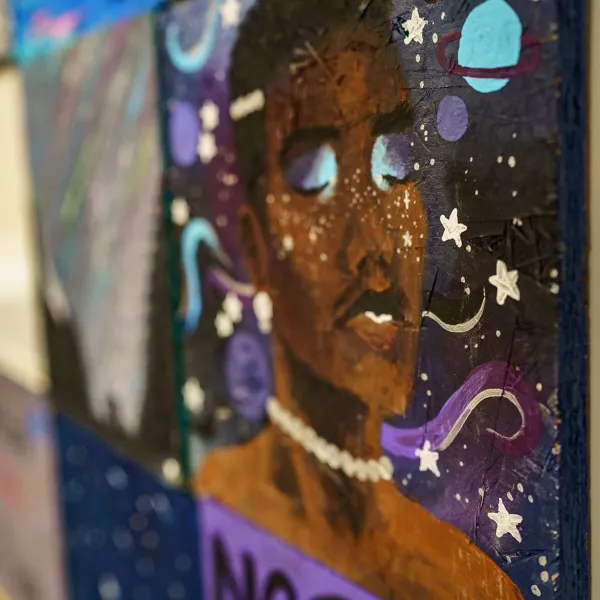 (4.67x7”) Community Creates Plywood Quilt Exhibition. University of Minnesota Liberal Arts Engagement Hub. April 2024. Acrylic Paint on plywood board. 12x12”