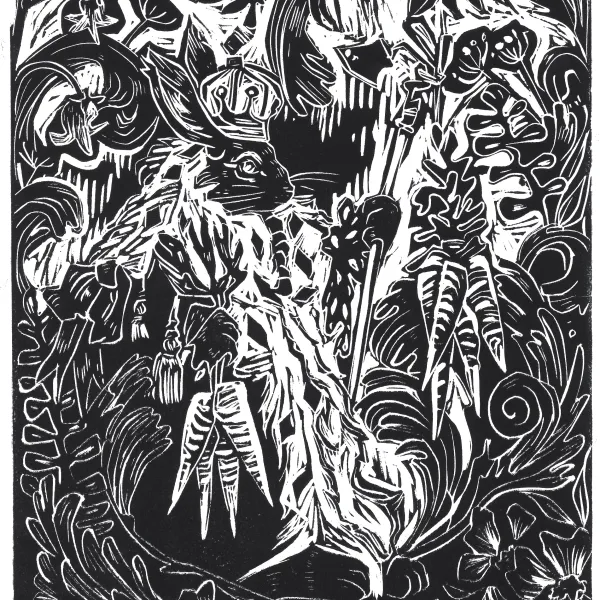 Hare King QuinnRamsay, 2024, linocut, 2503 × 3170