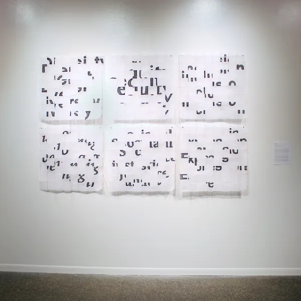 Shredded and Pieced, 2026; Hand-pieced quilt with hand-dyed and white organdy; 24 x 24 inches, each