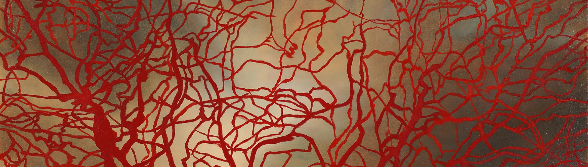 Red blood vessel like shapes over a dark sky