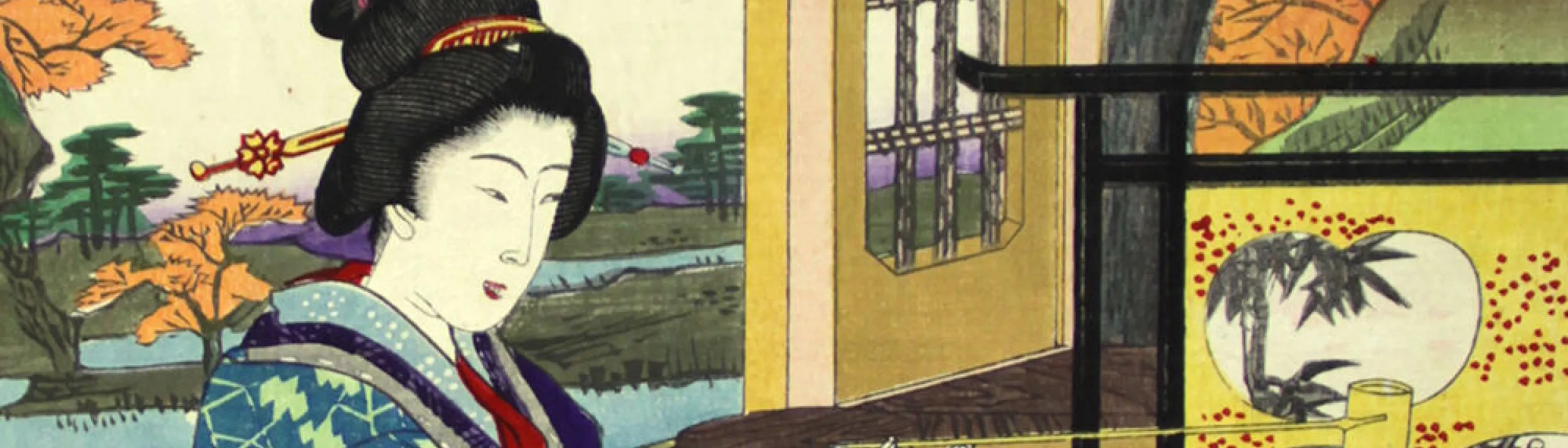 Japanese print of a woman in a tea ceremony