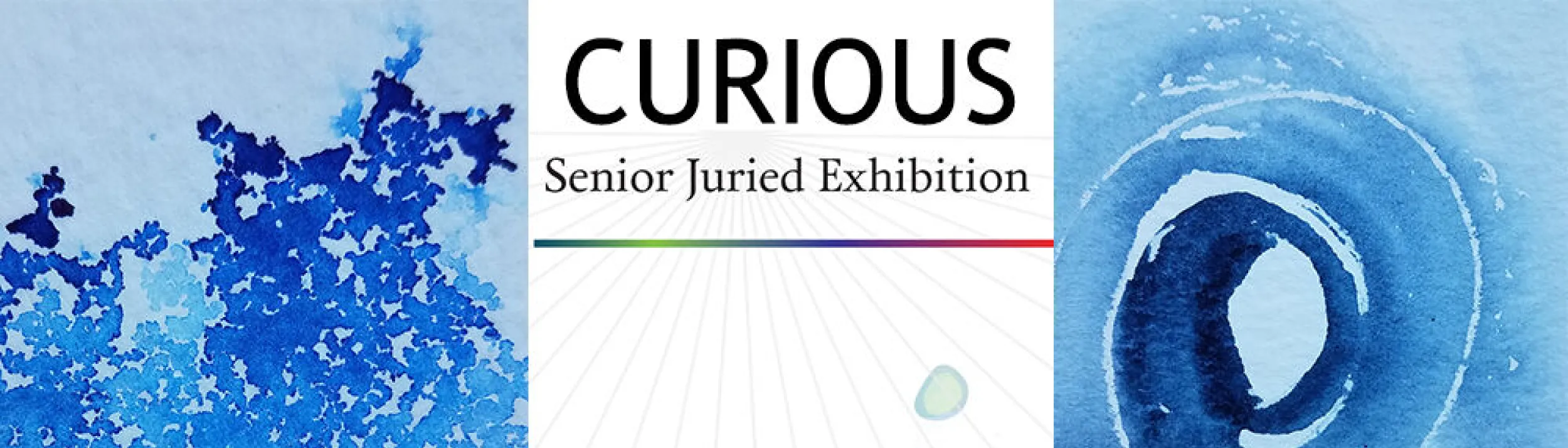 Water images with text: Curious - Senior Juried Exhibition