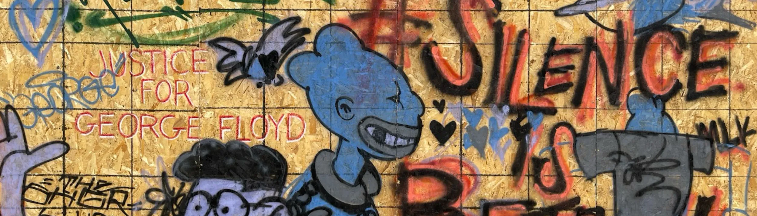 Papa Young Vision, Silence is Betrayal, 2020_Eastside Coop_plywood and spray paint-96x182.5