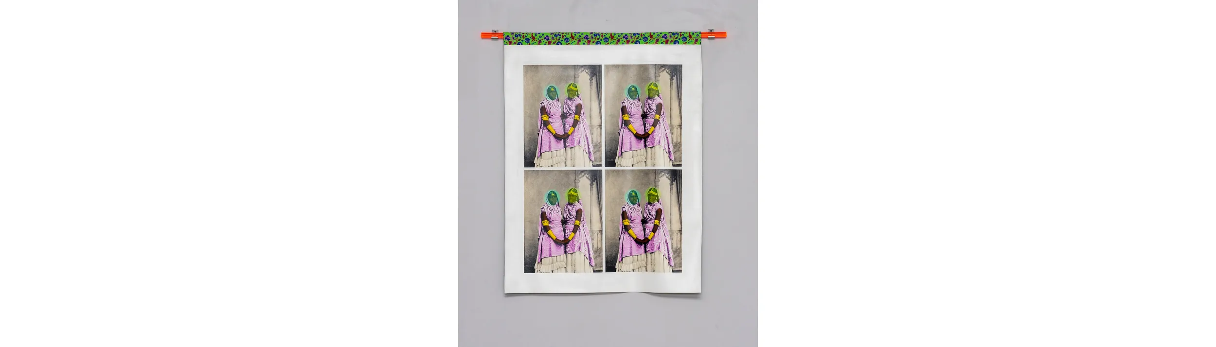  Anjali/Gitanjali; Renluka Maharaj; Pigment ink print on canvas, cotton thread, cotton fabric, acrylic rod