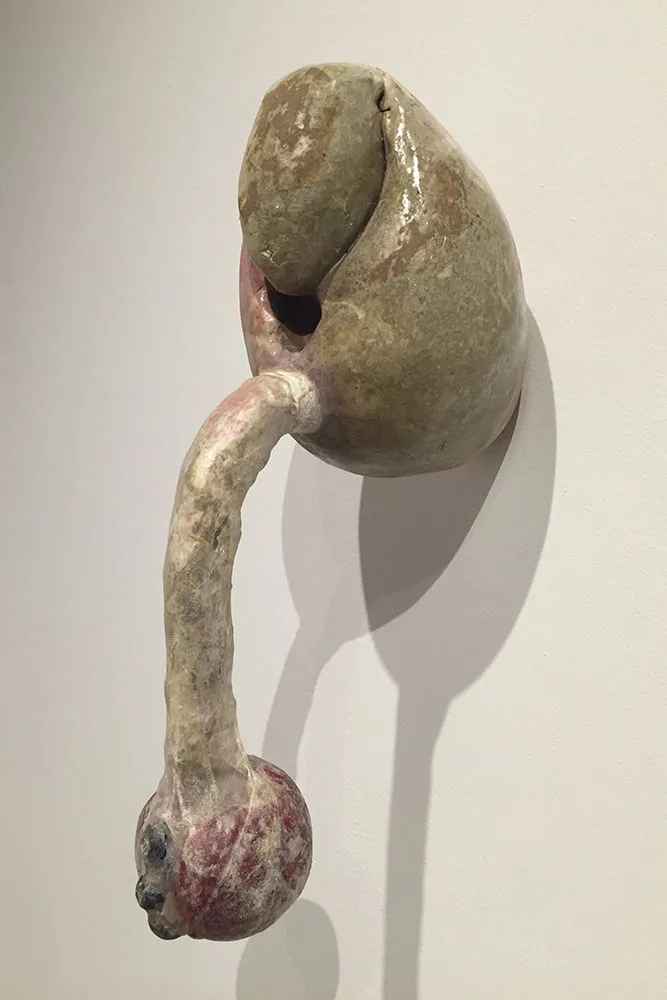 Martha Russo Plug, 2000 clay, gaze, pig intestine, pomegranate, purple grapes 20 x 6 x 8"